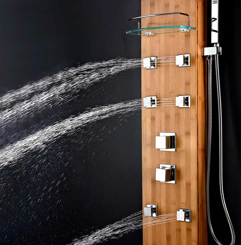 Anzzi Mansion 60 in. Full Body Shower Panel with Heavy Rain Shower and Spray Wand in Natural Bamboo