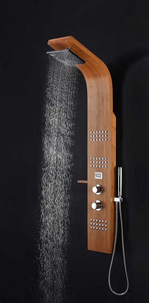 Anzzi Mansion 60 in. Full Body Shower Panel with Heavy Rain Shower and Spray Wand in Natural Bamboo