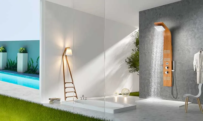 Anzzi Mansion 60 in. Full Body Shower Panel with Heavy Rain Shower and Spray Wand in Natural Bamboo