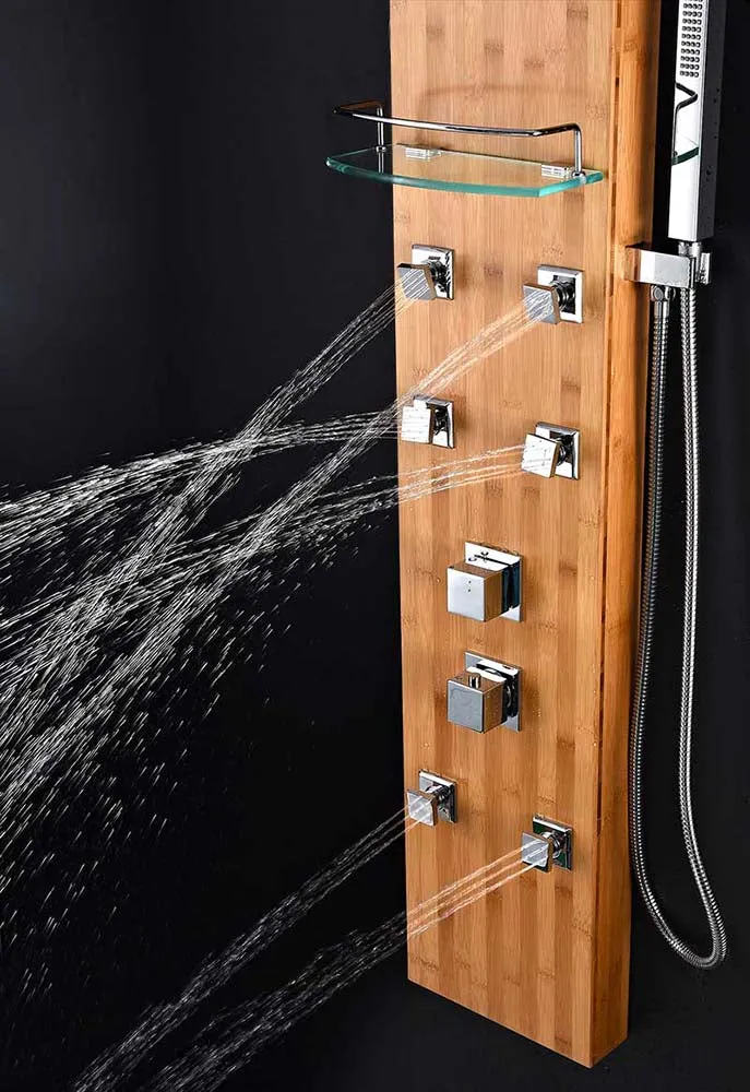 Anzzi Mansion 60 in. Full Body Shower Panel with Heavy Rain Shower and Spray Wand in Natural Bamboo