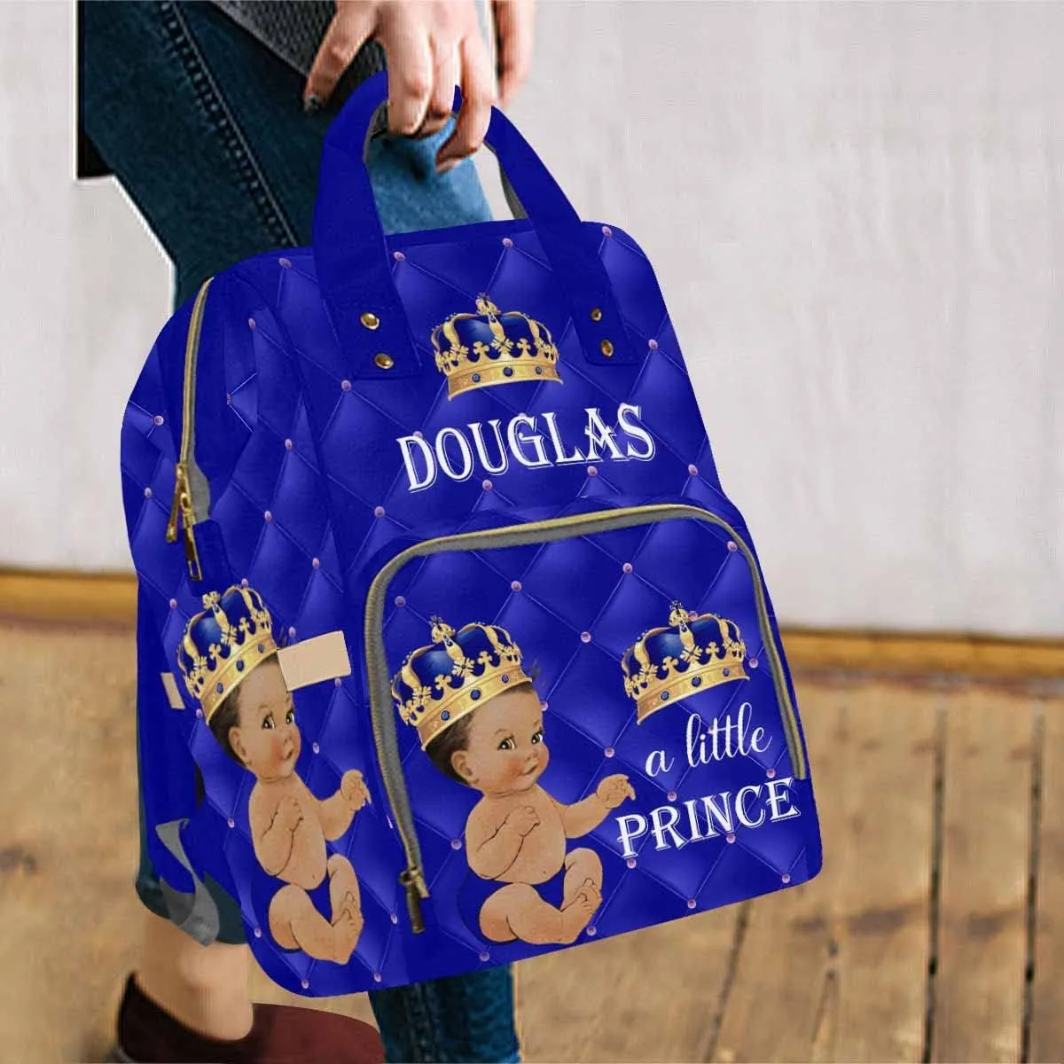 Artsadd Custom Baby Boy Diaper Bag with Name, Vintage Dots Crown Travel Back Pack Customized Waterproof Baby Backpack Large Capacity Nappy Bag for Daughter Granddaughter