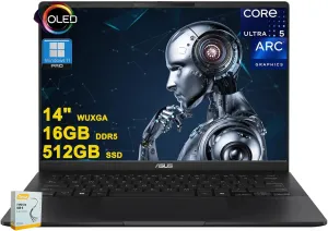 ASUS Vivobook S 14 Copilot  AI PC Laptop | 14" WUXGA OLED (100% DCI-P3 600nits HDR) | Intel 8-core Ultra 5 226v (>Ultra 7 155H) | 16GB DDR5 512GB SSD RGB Backlit Thunderbolt Win11Pro w/DLCA Accessory