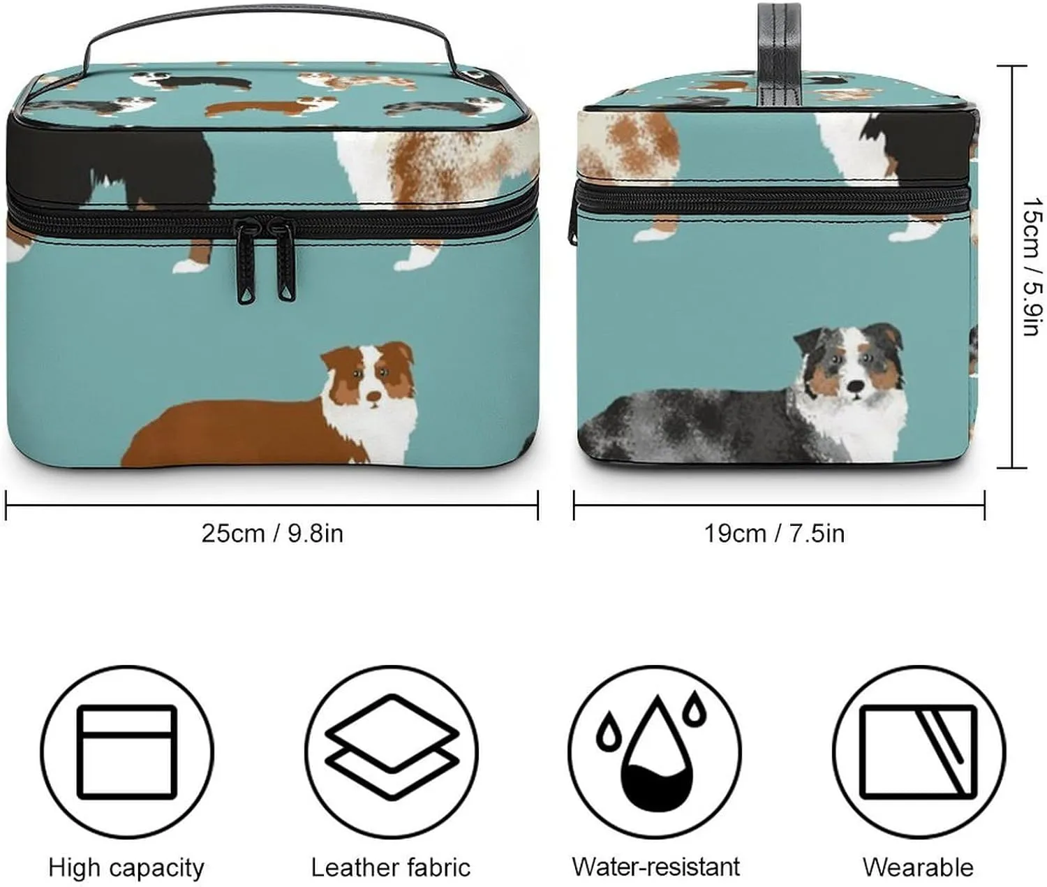 Australian Shepherds Dogs Pattern Large Capacity Portable Makeup Bag And Wash Bag