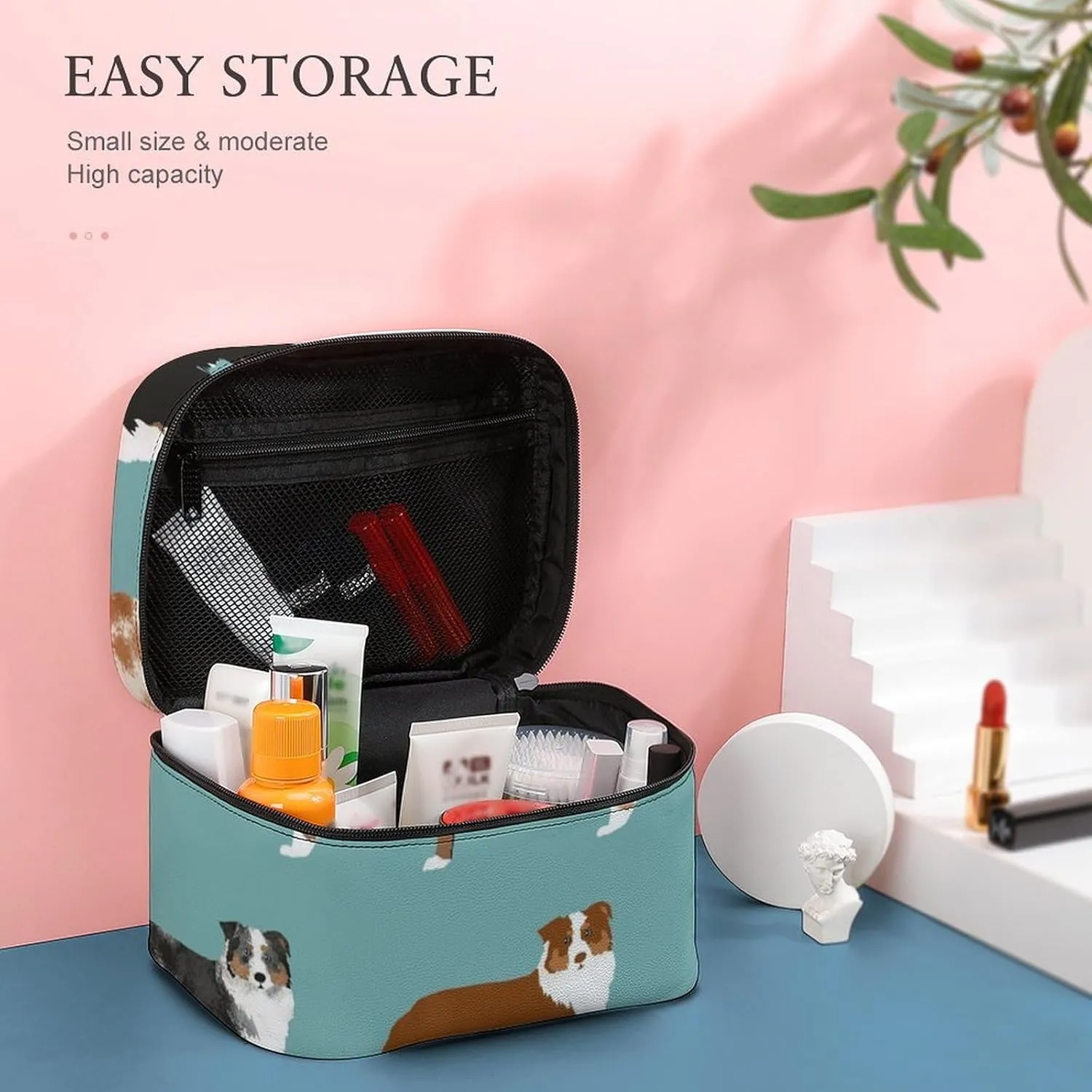 Australian Shepherds Dogs Pattern Large Capacity Portable Makeup Bag And Wash Bag