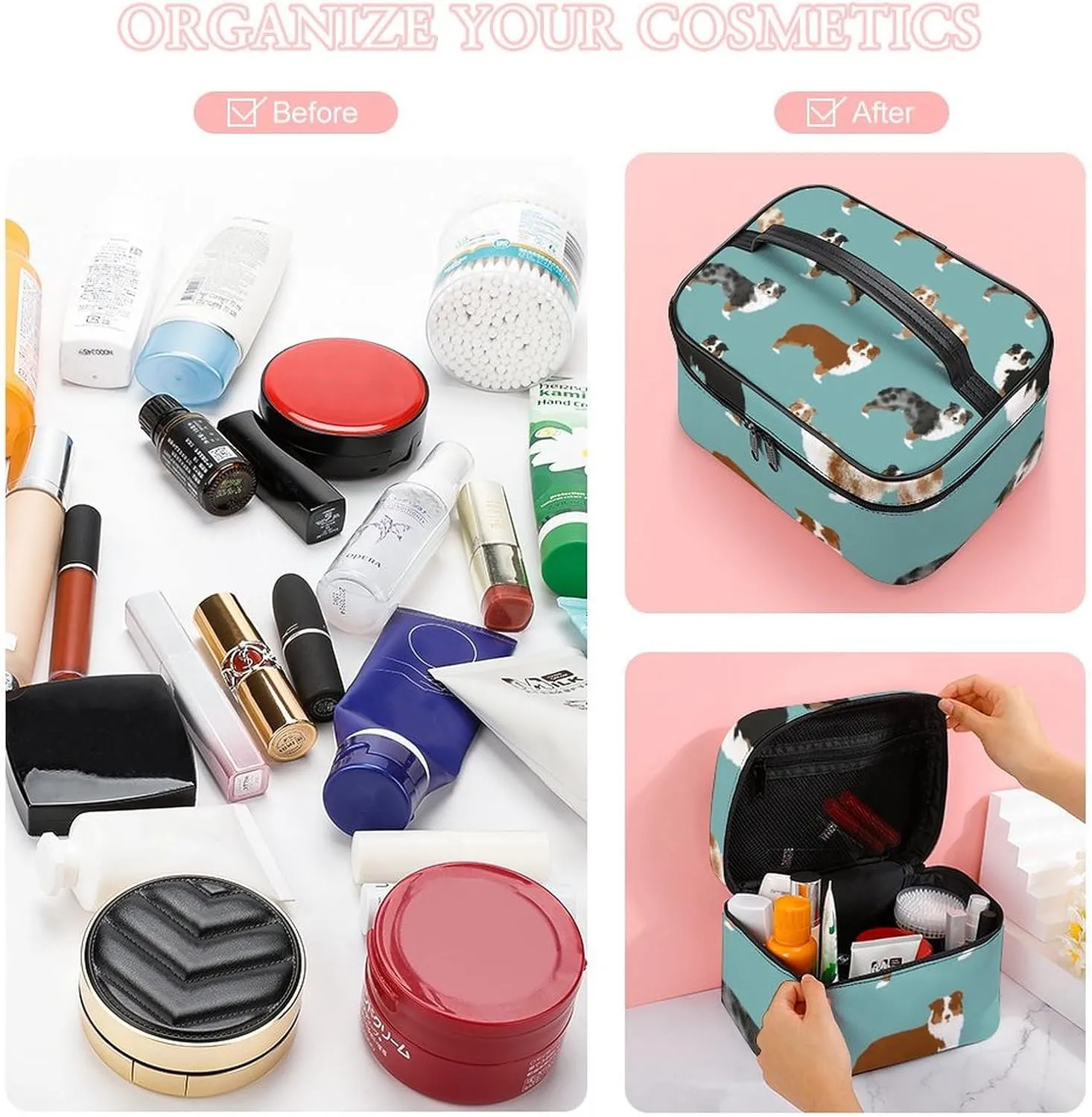 Australian Shepherds Dogs Pattern Large Capacity Portable Makeup Bag And Wash Bag