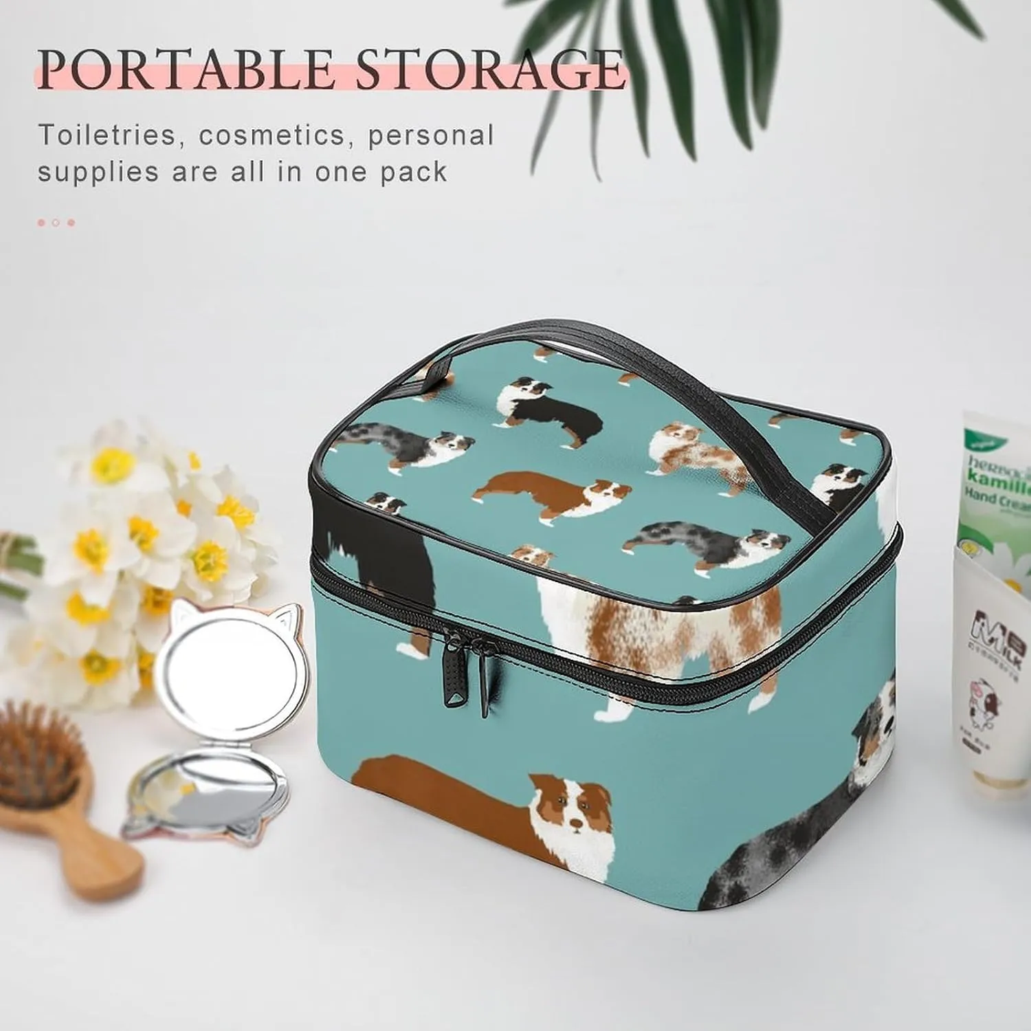 Australian Shepherds Dogs Pattern Large Capacity Portable Makeup Bag And Wash Bag