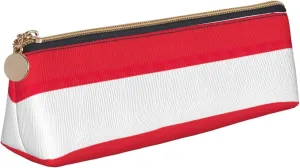 Austrian flag print Triangle leather stationery storage bag, portable makeup bag, daily small item storage