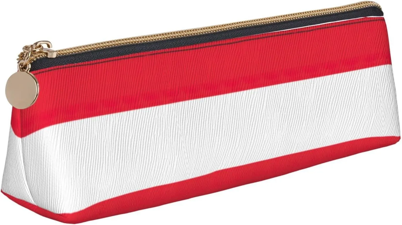 Austrian flag print Triangle leather stationery storage bag, portable makeup bag, daily small item storage