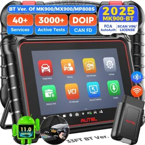 Autel Scanner MaxiCOM MK900BT, 2025 MK900-BT Bidirectional Diagnostic Scan Tool, 2.0 BT Ver. of MK900 MX900 8in Up of MK808S MK808BT PRO MX808S MK808Z, 3K  Active Tests, 40  Reset, CANFD DoIP, FCA SGW
