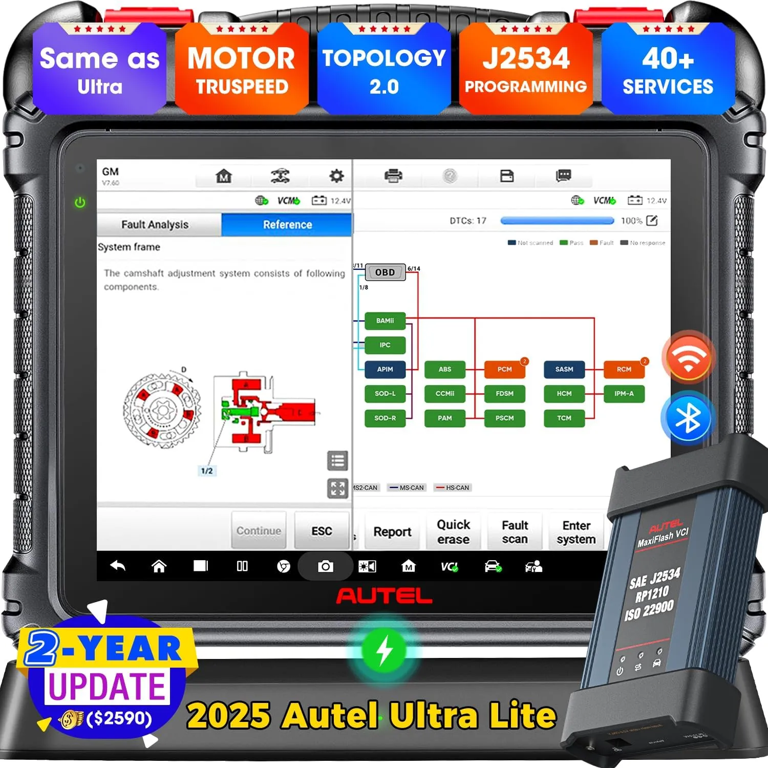 Autel Scanner MaxiCOM Ultra Lite [2-Year Update 2590$], 2025 Same as MaxiSys Ultra Up of MS919 MS909 Elite 2 Pro, Topology 2.0, ECU Programming Coding, Motor TruSpeed, 40  Service, 3000  Bidirectional