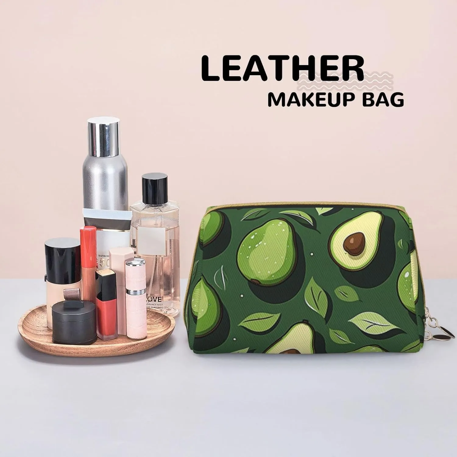 Avocados Printed Small Makeup Bag,Travel Cosmetic Bag Purse with Zipper,Water-resistant Makeup Organizer Bag for Women