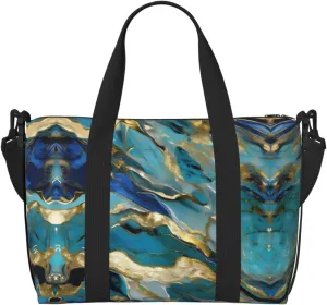 Azurite Teal And Foil Gold Oil Marble Pattern Print Fashionable Handbag Crossbody Bag,Perfect For Travel,Weekend Getaways And Daily Use