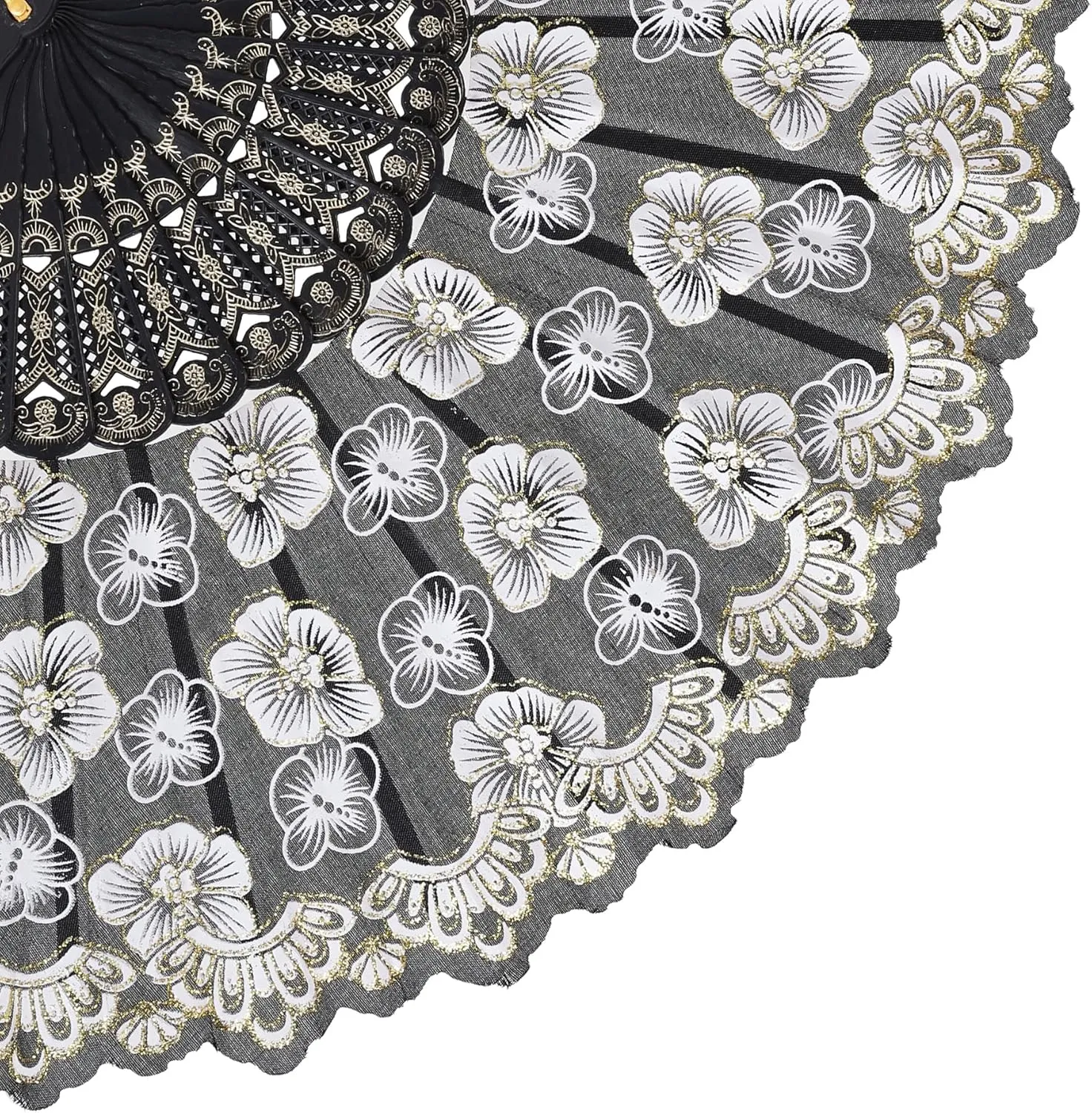 BABEYOND 8pcs Floral Folding Hand Fan Vintage Handheld Lace Folding Fan with Plum Flower Patterns Fabric Folding Fan for Wedding Dancing Party