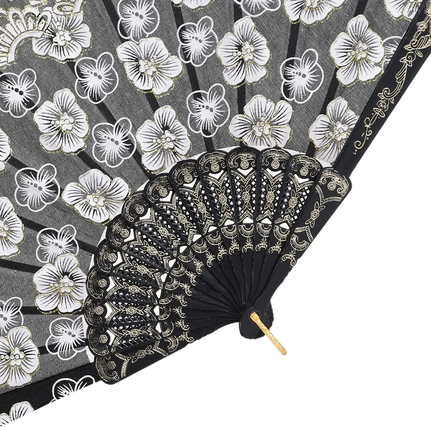 BABEYOND 8pcs Floral Folding Hand Fan Vintage Handheld Lace Folding Fan with Plum Flower Patterns Fabric Folding Fan for Wedding Dancing Party