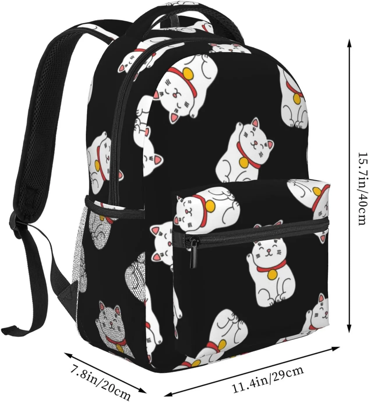 Backpack Japanese Lucky Cat kitten cats black Daypack Business Laptop Backpack Outdoor Travel Bag for Men Women