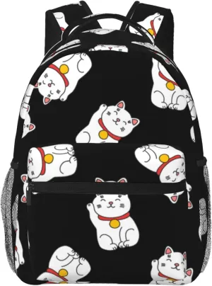 Backpack Japanese Lucky Cat kitten cats black Daypack Business Laptop Backpack Outdoor Travel Bag for Men Women