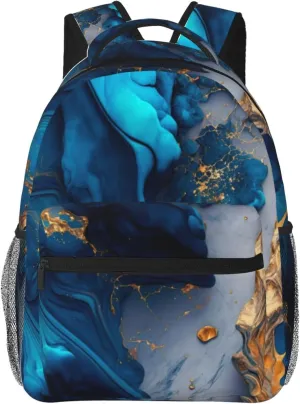 Backpack luxury marble texture gold and blue Daypack Business Laptop Backpack Outdoor Travel Bag for Men Women