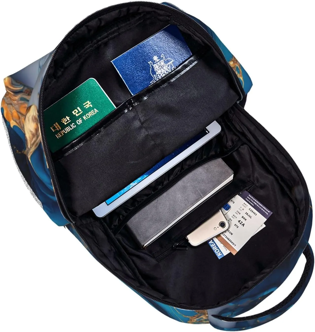Backpack luxury marble texture gold and blue Daypack Business Laptop Backpack Outdoor Travel Bag for Men Women