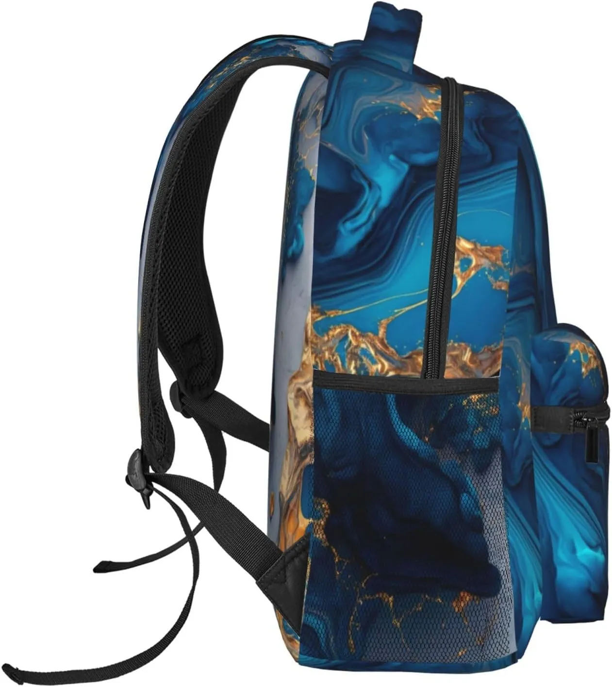 Backpack luxury marble texture gold and blue Daypack Business Laptop Backpack Outdoor Travel Bag for Men Women