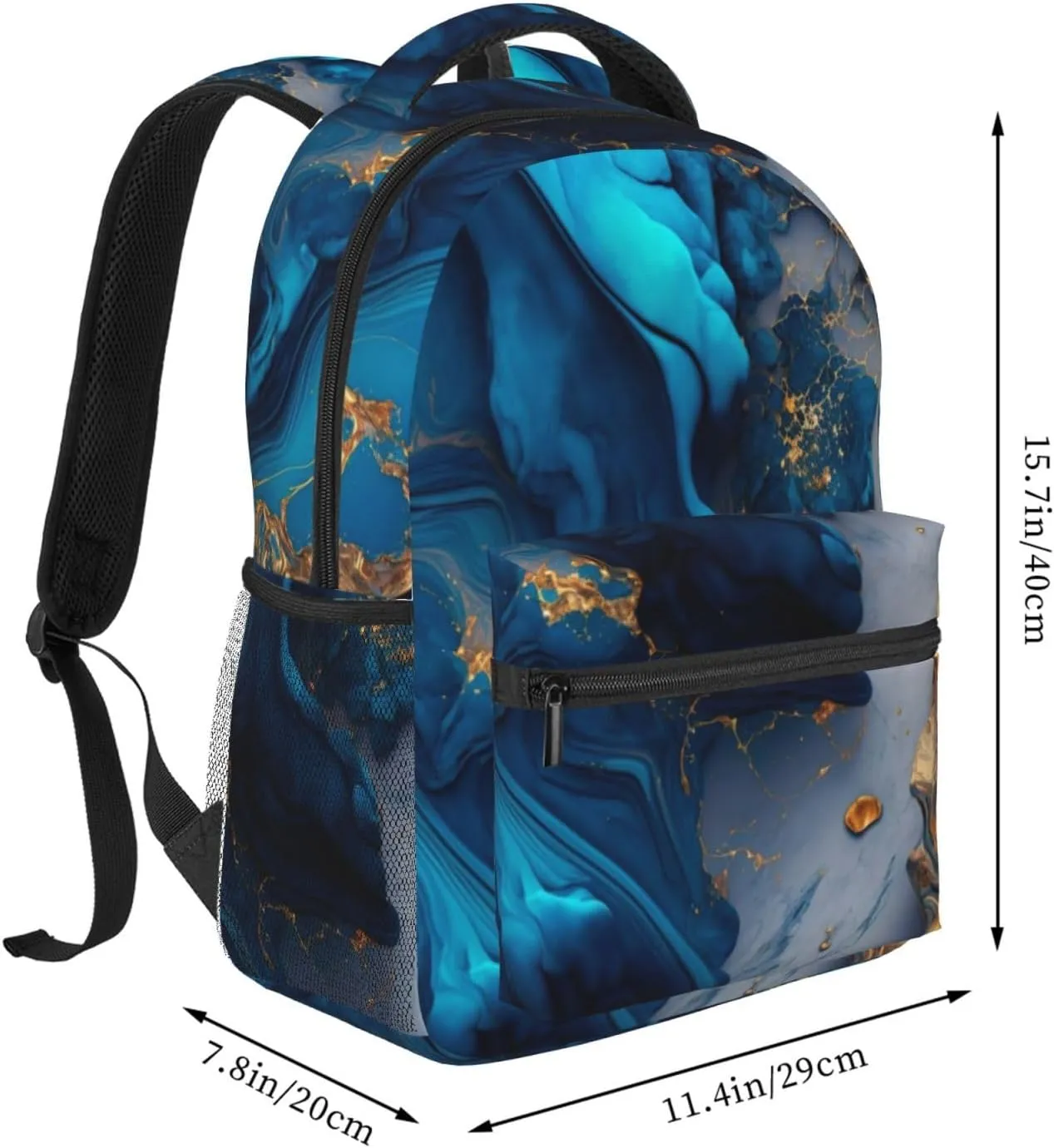 Backpack luxury marble texture gold and blue Daypack Business Laptop Backpack Outdoor Travel Bag for Men Women