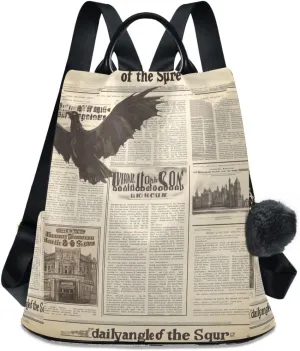 Backpack Purse for Women Fashion Travel Anti-theft Vintage Newspaper Daypack Casual Shoulder Bag Medium Size