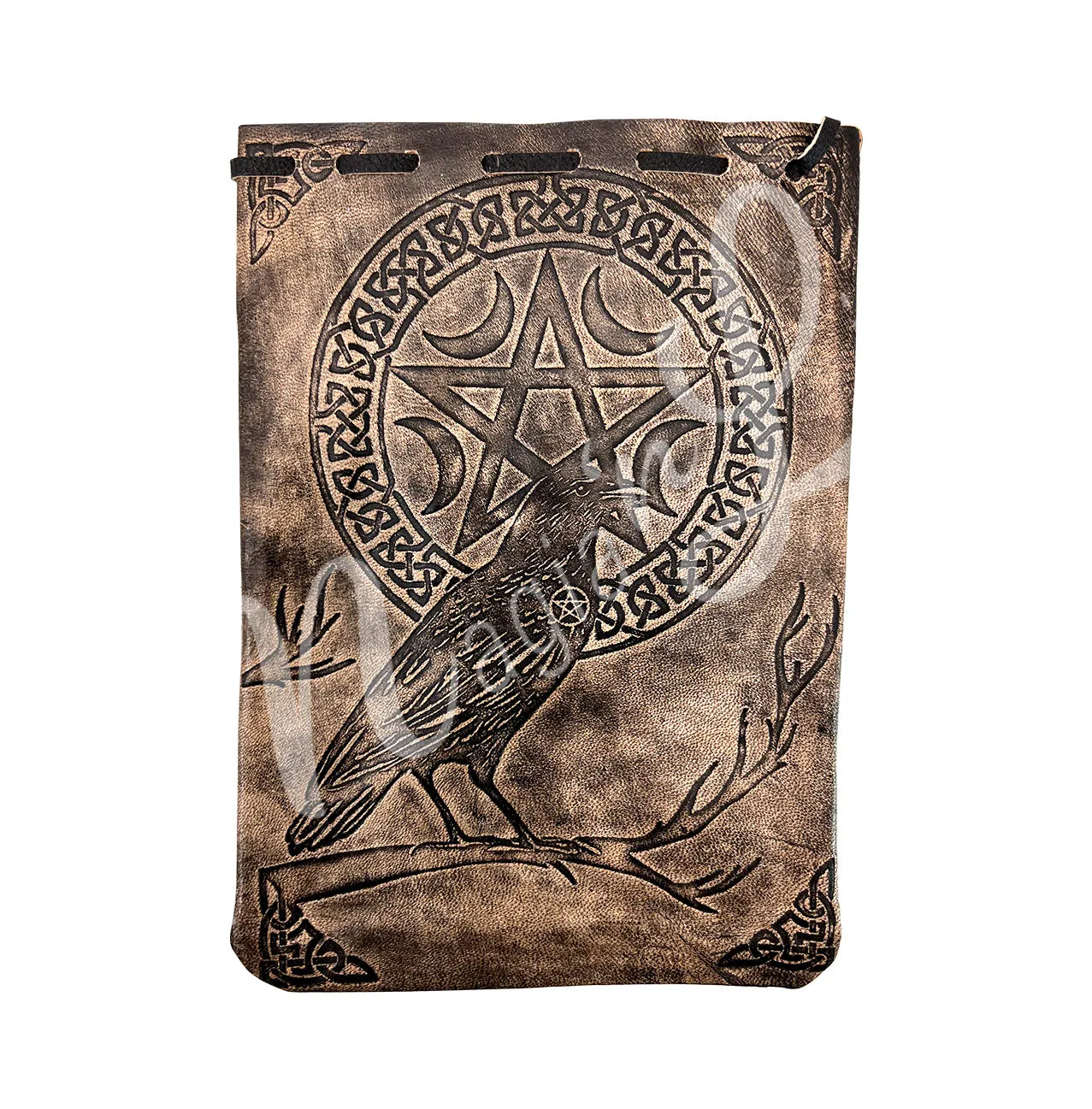 Bag Leather Brown Raven & Pentacle 4.75-5"w X 7"h