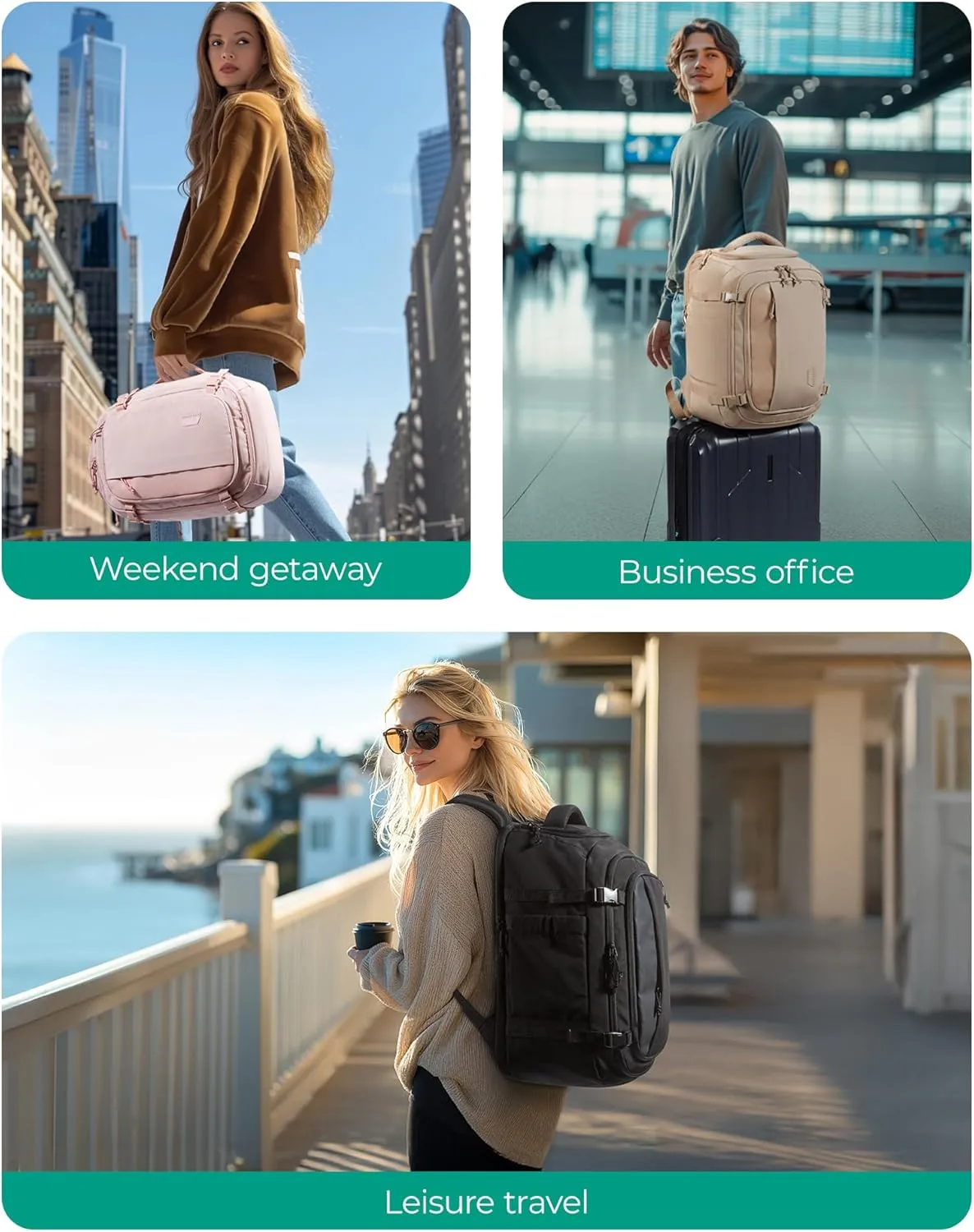 BAGSMART Travel Backpack Carry on Flight Approved, 30L Lightweight Backpack Fits 17.3 Inch Laptop for Men Women, Water Resistant Personal Item Travel Bag with USB Charging Port, Beige
