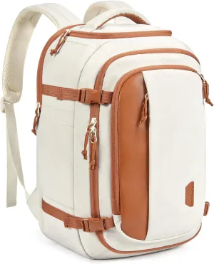 BAGSMART Travel Backpack Carry on Flight Approved, 30L Lightweight Backpack Fits 17.3 Inch Laptop for Men Women, Water Resistant Personal Item Travel Bag with USB Charging Port, Beige