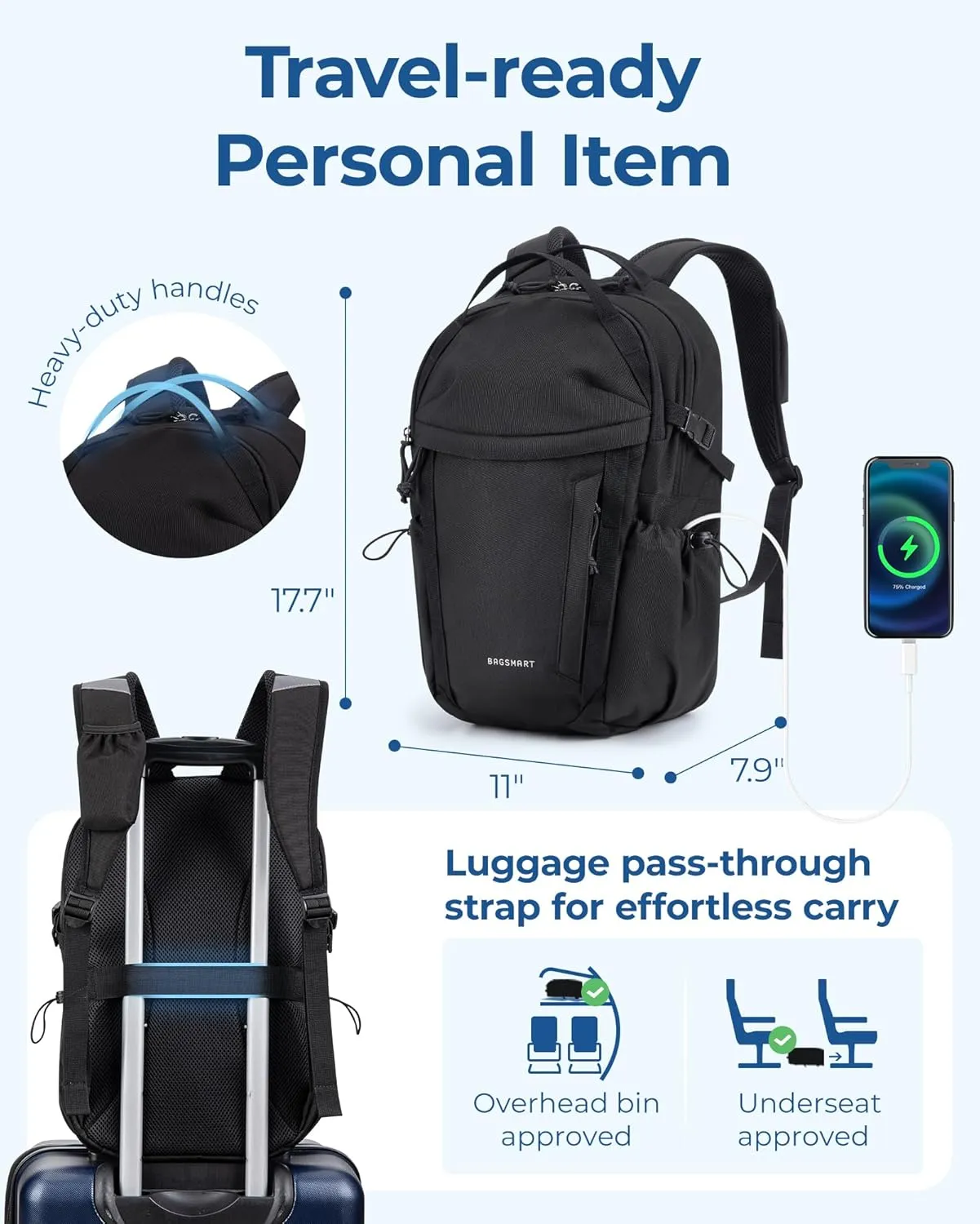 BAGSMART Travel Backpack for Men and Women, Lightweight 15.6" Laptop Backpack, Large Weekender Bag, Water Resistant Stylish Casual Daypack for Flight, College, Outdoor, Pink