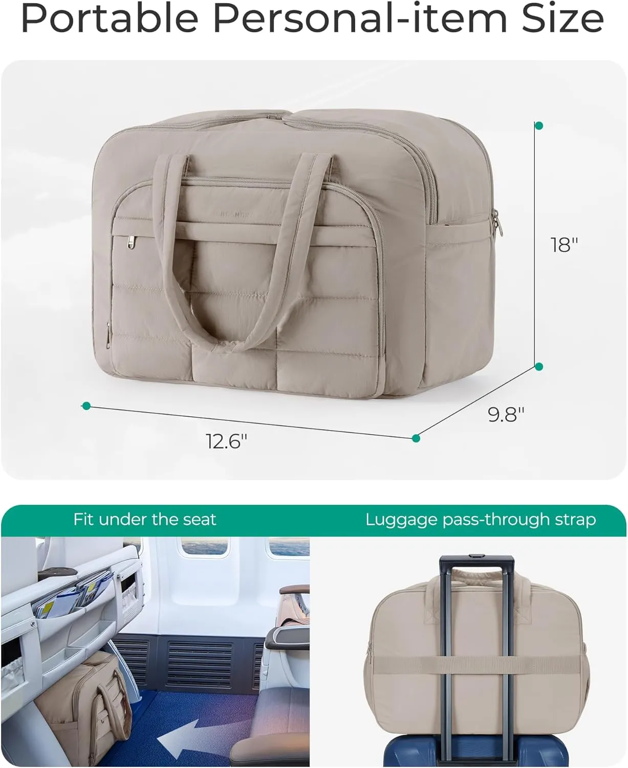 BAGSMART Travel Duffel Bag, Carry on Travel Bag with Jewelry Compartment, 35L Weekender Duffle for Women, Water Resistant, Light Tan