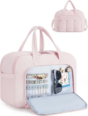BAGSMART Travel Duffel Bag, Carry on Travel Bag with Jewelry Compartment, 35L Weekender Duffle for Women, Water Resistant, Pink