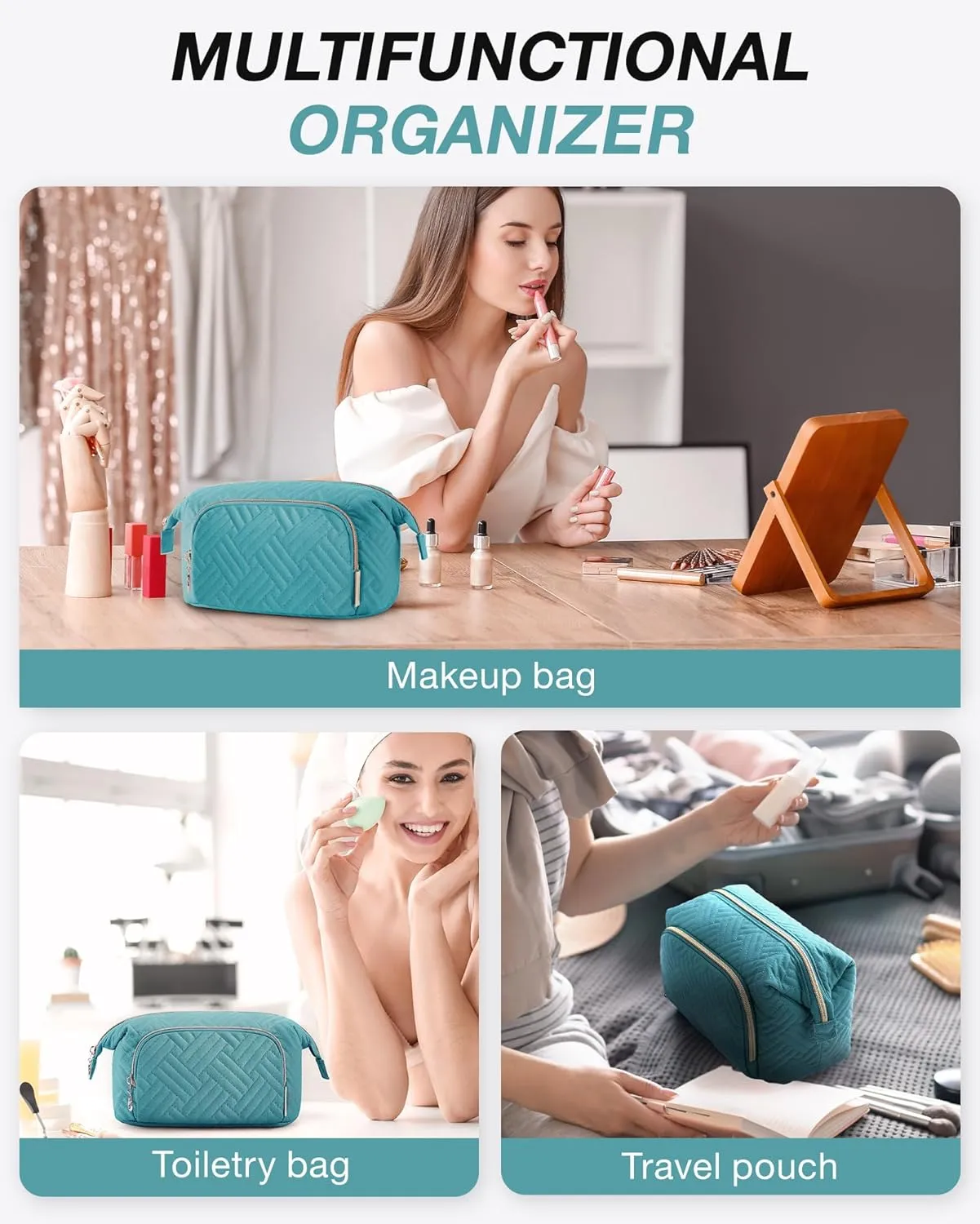 BAGSMART Travel Makeup Bag, Cosmetic Bag Make Up Organizer Case,Large Wide-open Pouch for Women Purse for Toiletries Accessories Brushes