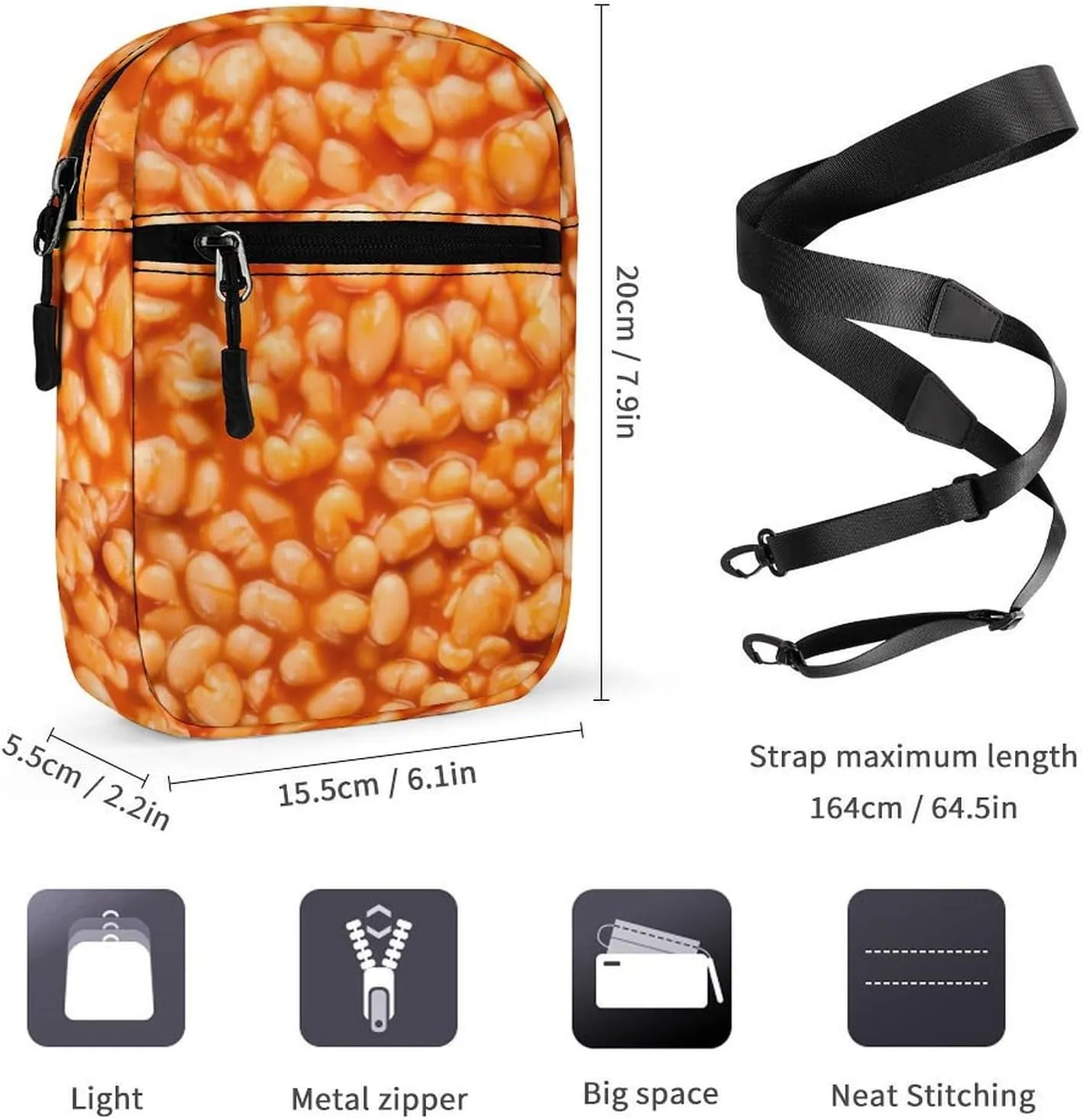 Baked Beans Crossbody Bag Small Shoulder Bag Waterproof, Lightweight And Convenient