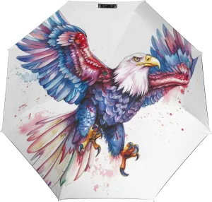 Bald Eagle Folding Umbrella Flag Vintage Independence Day Patriotic 3 Folds Auto Windproof Travel Umbrellas Strong Lightweight Umbrellas for Outdoor Sun & Rain