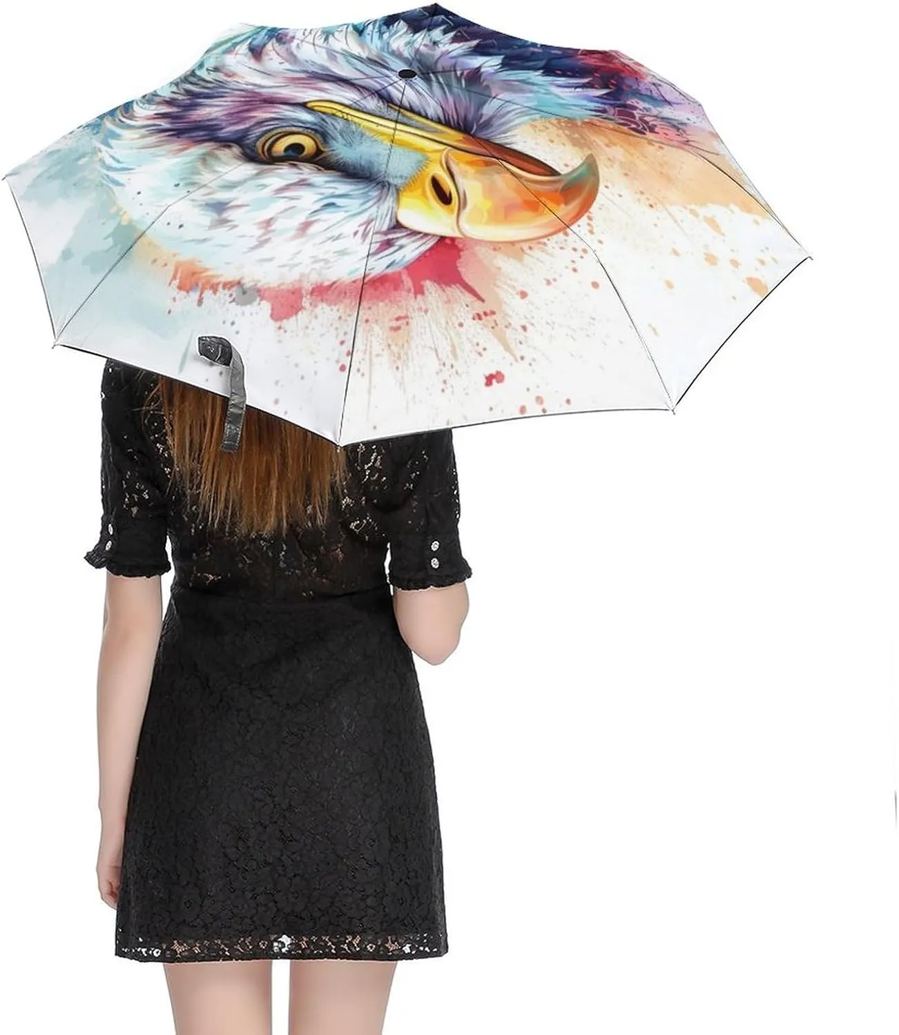 Bald Eagle Folding Umbrella Flag Vintage Independence Day Patriotic 3 Folds Auto Windproof Travel Umbrellas Strong Lightweight Umbrellas for Outdoor Sun & Rain