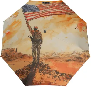 Bald Eagle Folding Umbrella Flag Vintage Independence Day Patriotic 3 Folds Auto Windproof Travel Umbrellas Strong Lightweight Umbrellas for Outdoor Sun & Rain