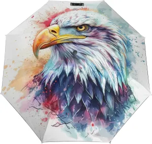 Bald Eagle Folding Umbrella Flag Vintage Independence Day Patriotic 3 Folds Auto Windproof Travel Umbrellas Strong Lightweight Umbrellas for Outdoor Sun & Rain