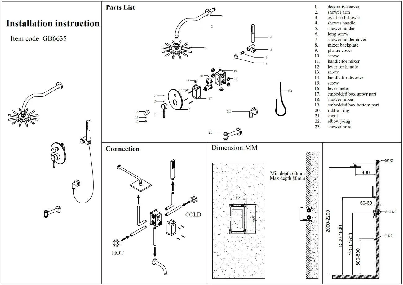 Bamboo Design Bronze Concealed Shower