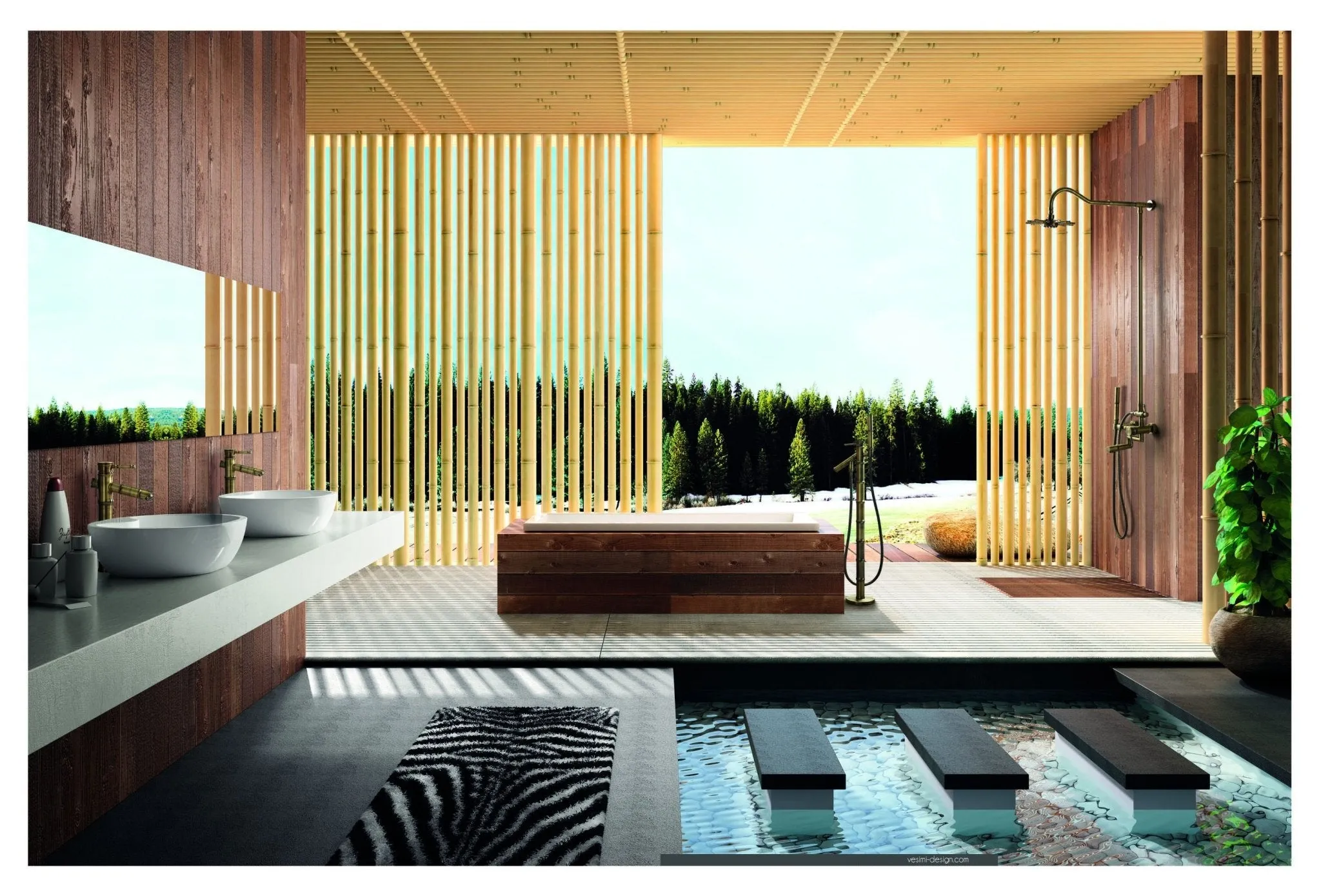 Bamboo Design Bronze Concealed Shower