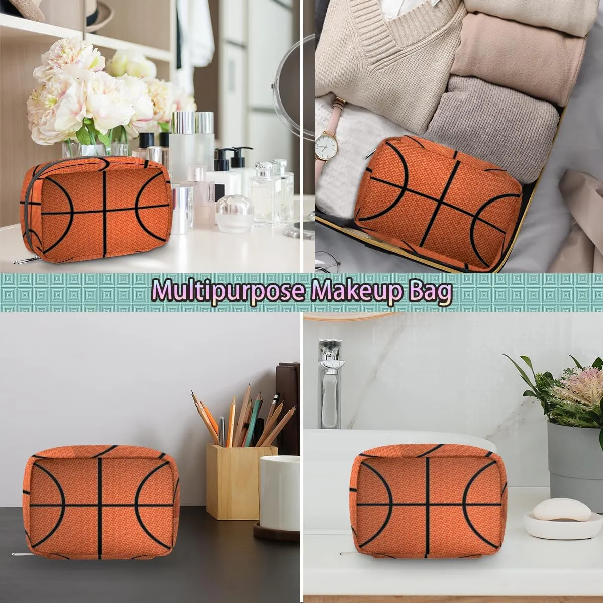 Basketball Sports Travel Toiletry Bag for Boys Men, Waterproof Small Dopp Kit for Women, Shaving Bag with Large Capacity for Travel,Sports Shower