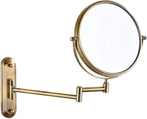 Bathroom Makeup Mirrors, Wall Mounted Brass Double Sided 360° Swivel Magnifying Vanity Shaving Extendable Adjustable(10x)