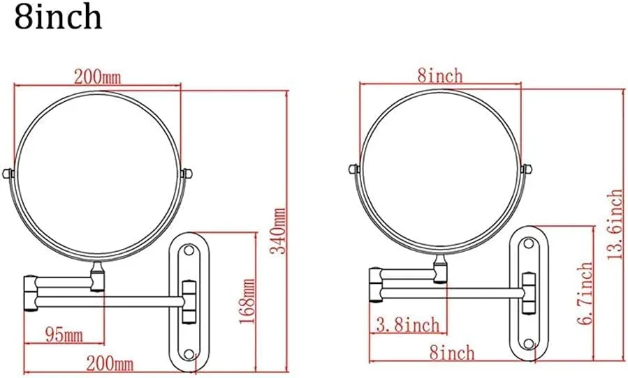 Bathroom Makeup Mirrors, Wall Mounted Brass Double Sided 360° Swivel Magnifying Vanity Shaving Extendable Adjustable(10x)