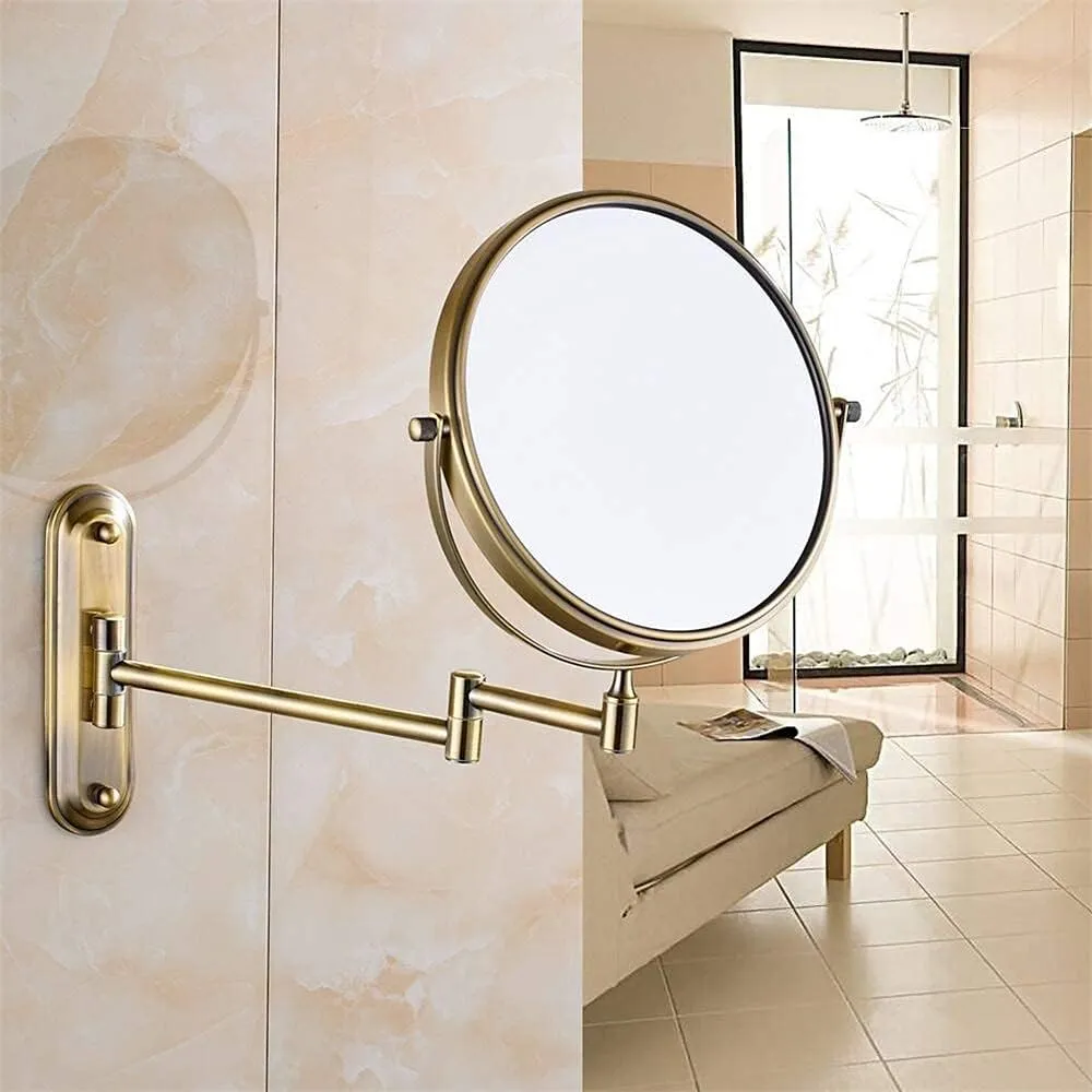 Bathroom Makeup Mirrors, Wall Mounted Brass Double Sided 360° Swivel Magnifying Vanity Shaving Extendable Adjustable(10x)