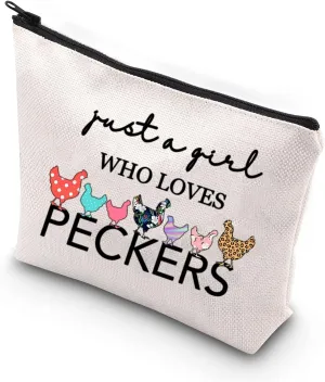 BDPWSS Chicken Lover Gifts Just a Girl Who Loves Peckers Funny Chicken Farmer Lover Cosmetic Makeup Bag Crazy Chicken Lady Travel Toiletry Bag For Women Girls (A girl loves Peckers)