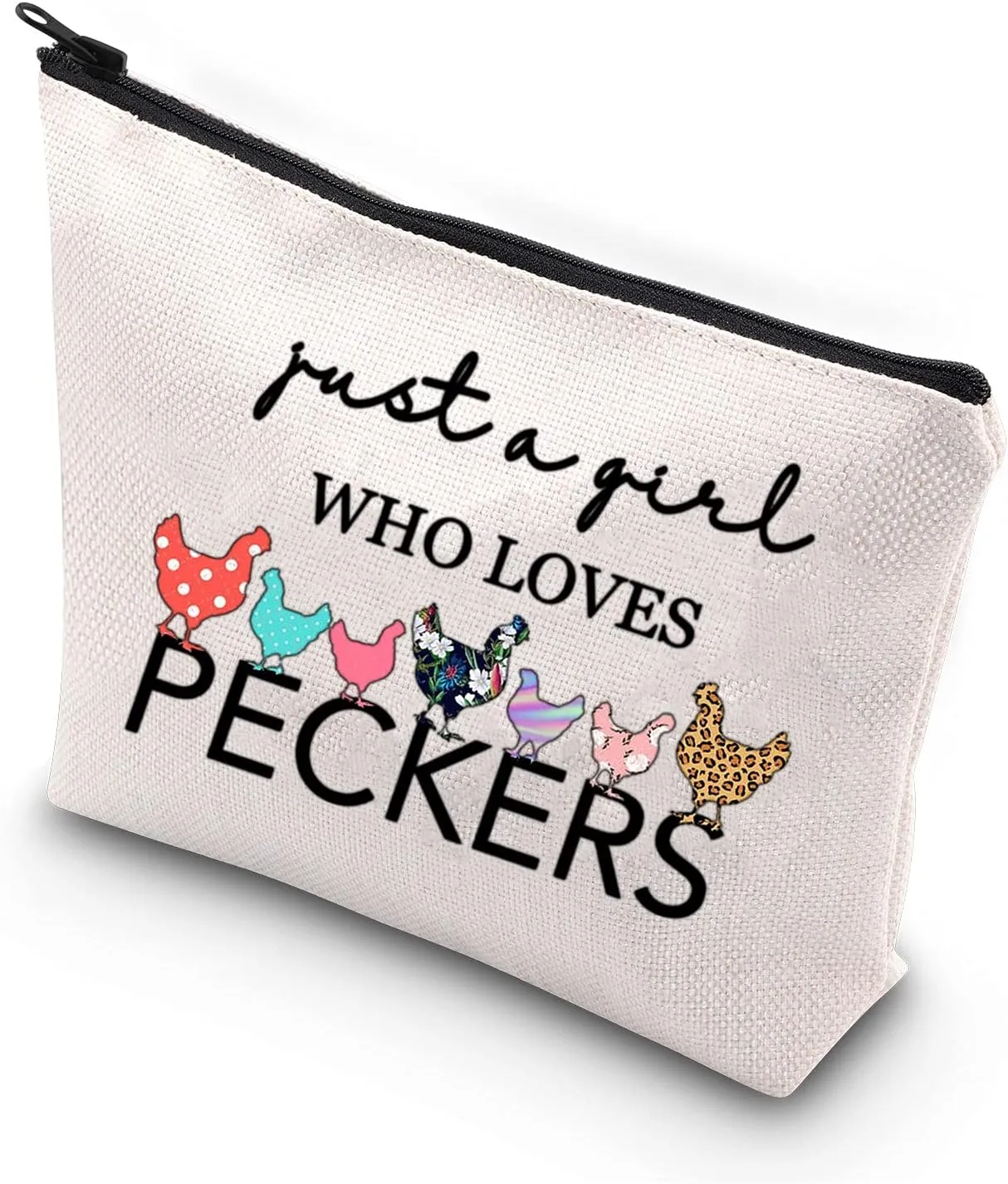 BDPWSS Chicken Lover Gifts Just a Girl Who Loves Peckers Funny Chicken Farmer Lover Cosmetic Makeup Bag Crazy Chicken Lady Travel Toiletry Bag For Women Girls (A girl loves Peckers)