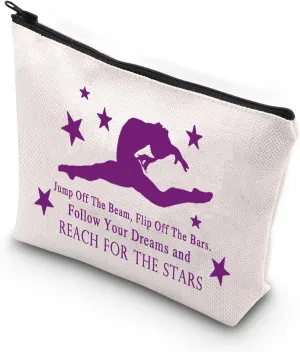 BDPWSS Gymnastics Makeup Bag For Women Girls Gymnast Inspirational Gift Gymnastic Coach Gift Jump Off The Beam Flip Off The Bars Follows Your Dreams And Reach For The Stars Gift (Jump off the beam)