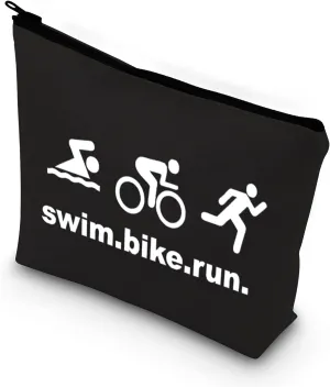 BDPWSS Triathlon Gifts Swim Bike Run Cosmetic Makeup Bag Travel Pouch For Women Triathlete Inspirational Gift Triathlon Lover Gift (swim bike run bl)