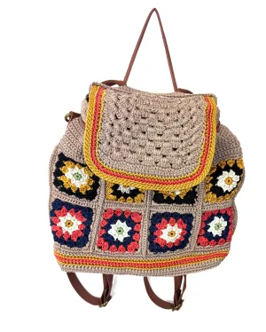 Beige Backpack With Crochet Patchwork