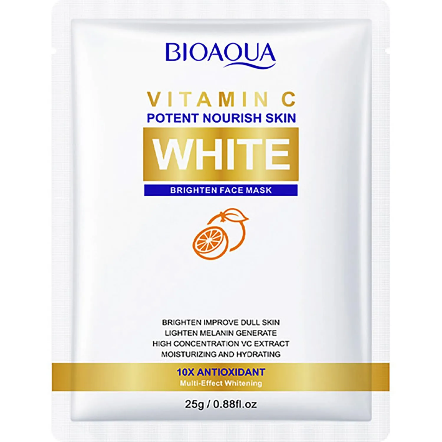 BIOAQUA Vitamin C Facial White Face Mask Orange Extract Moisturizing Hydrating 10x Antioxidant 5x25g/0.88fl.oz