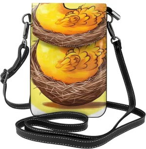 Bird'S Nest Golden Chicken Crossbody Bag, Leather Crossbody Flap Mobile Phone Bag.# Fashion Tassel Wallet Designed For Women.
